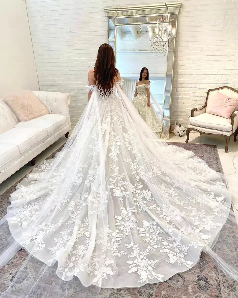 Customized Exquisite Ball Gown Wedding Dress 2025 Sweetheart Appliques Off The Shoulder Backless For Brides Vestido De Novia