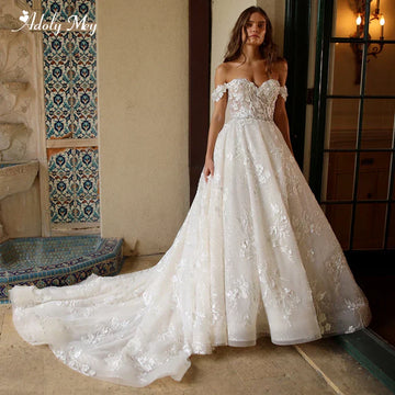 Luxury Sweetheart Neck Zipper Shine A-Line Wedding Dress 2024 Delicate Beading Appliques Off the Shoulder Princess Bridal Gown Red