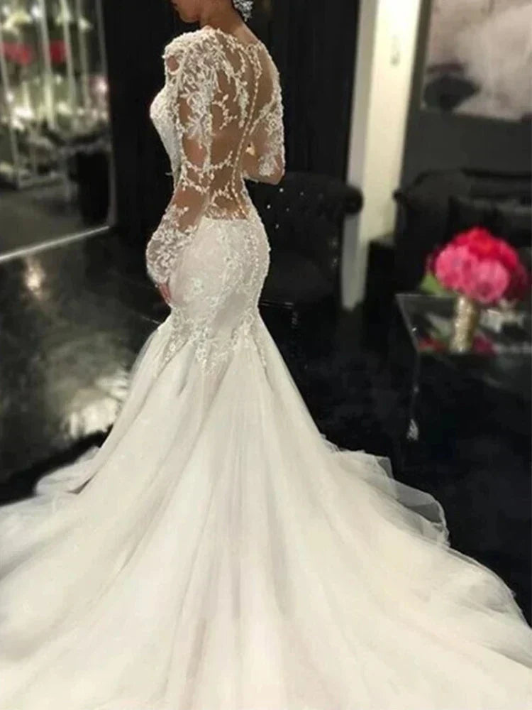 Luxury lace mermaid Dubai V-neck see through size chart variants