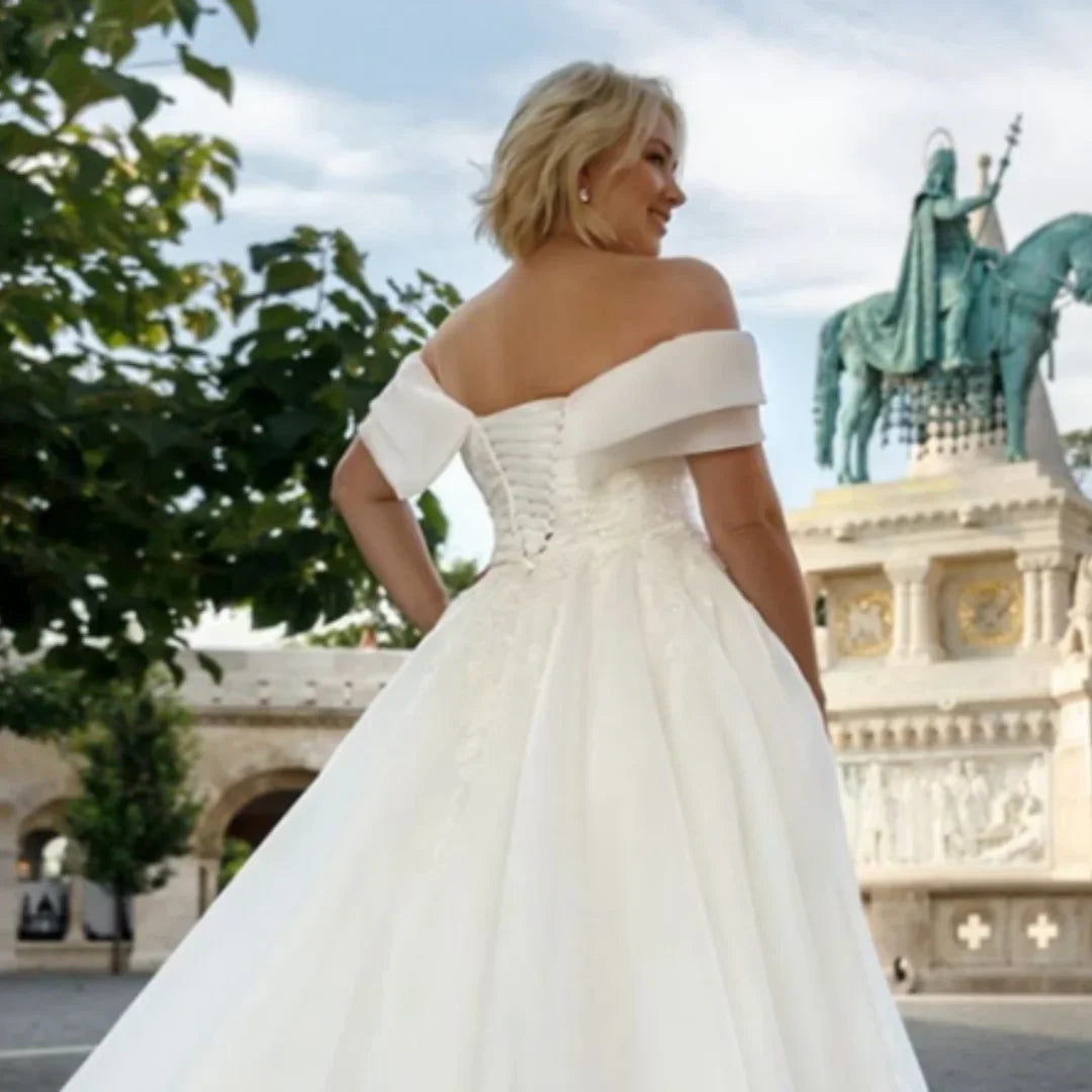 Flavinke Customized Plus Size Women Wedding Dresses Off Shoulder Lace Applique Bridal Dress A-line Tulle Vestidos De Novia