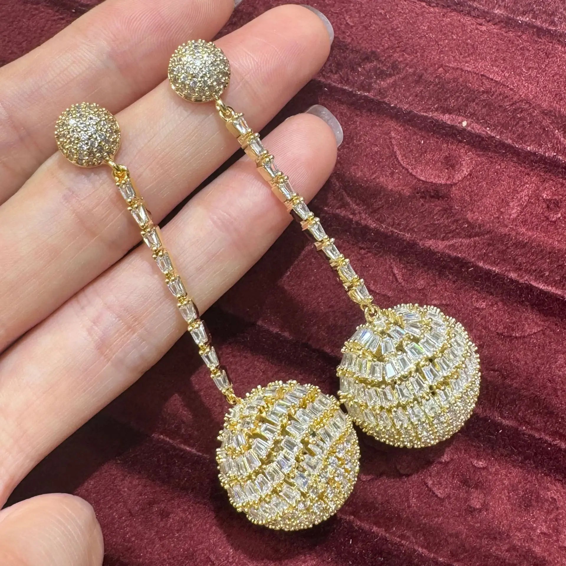 Luxury Zircon Bridal Earrings Cubic Zirconia Wedding Drop - worn view