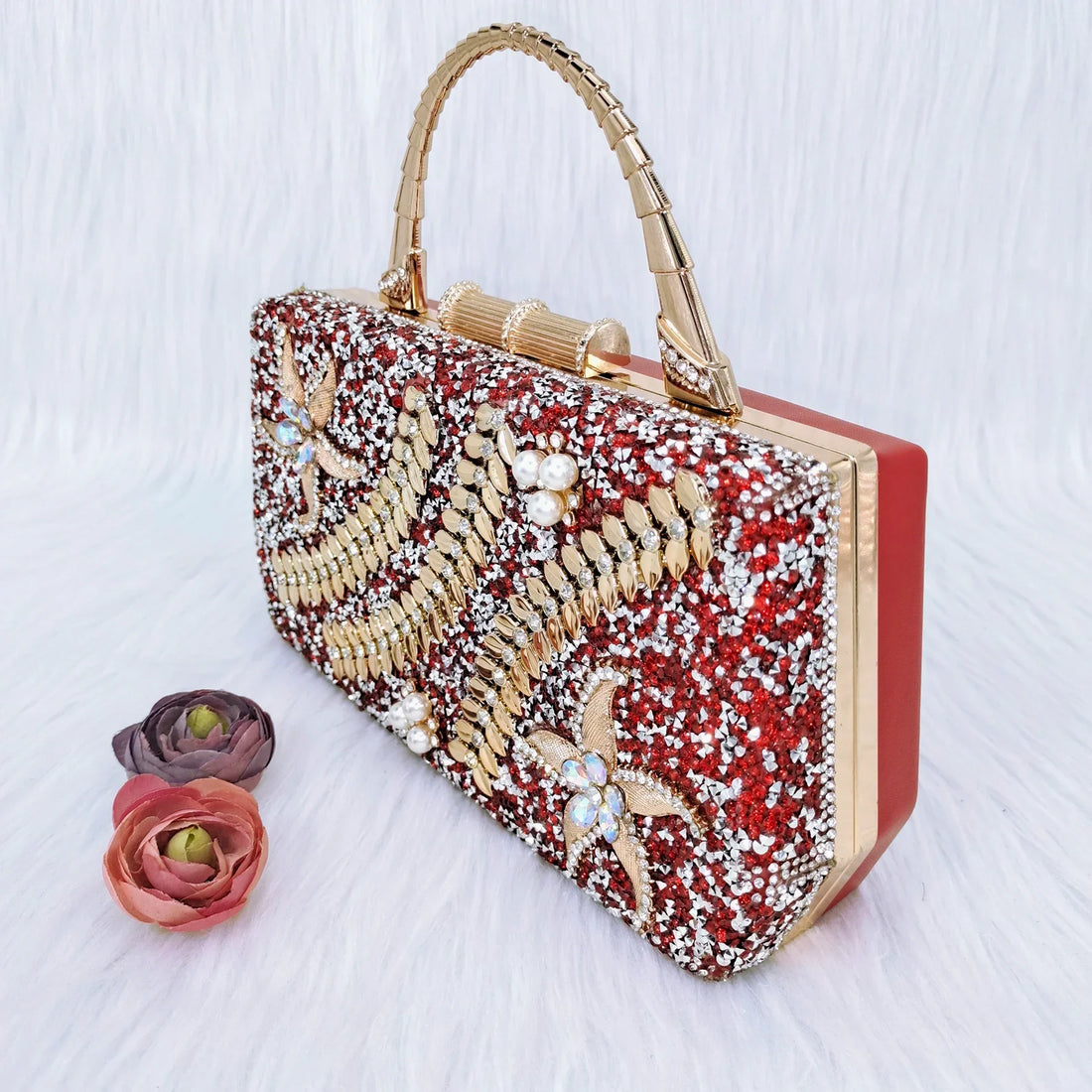 QSGFC Elegant Luxury Design Diamond Evening Bag Ladies Wedding Bag Hard Three-Dimensional Bag