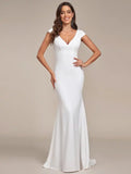Elegant Wedding Dresses Cap Sleeve Deep V-Neck Backless Ever Pretty 2024 of Mermaid A-line Fishtail White Dresses