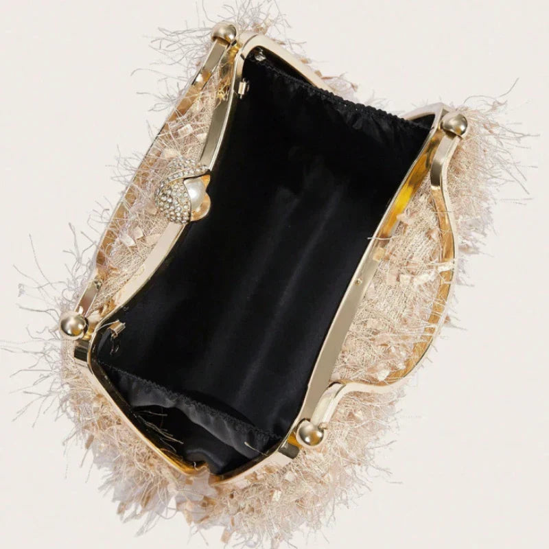 Tassel Evening Party Women Handbags Nylon Luxury Wedding Feather Female Clutch Elegant Feather Shoulder Crossbody Bag Green Bags