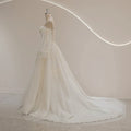 Puff long sleeve romantic sweetheart lace beading appliques bohemian wedding dress bridal gown side view