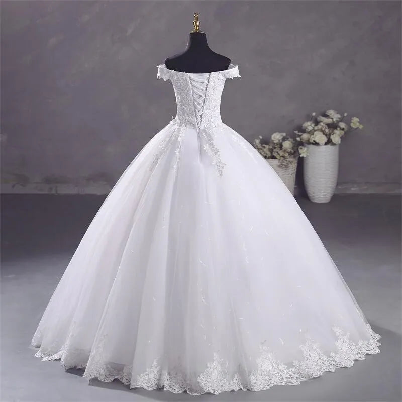 Ashley Gloria Pure White Wedding Dresses Elegant Boat Neck Ball Gown Simple Vestido De Noiva Plus Size Robe De Mariee