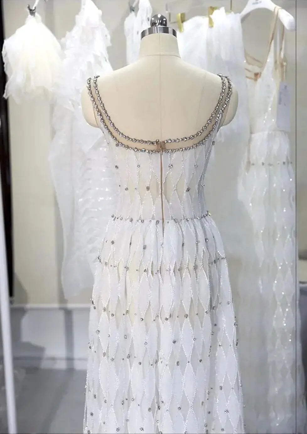 Luxury Crystal Dubai White Evening Dresses for Women Wedding Sqaure Neckline Midi Formal Prom Party Gowns SS221