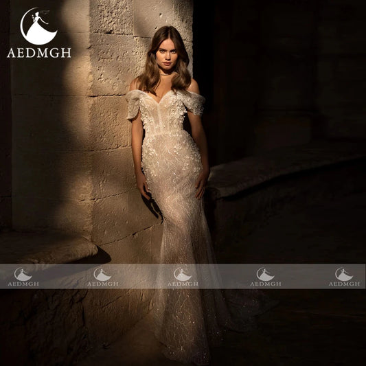 Aedmgh Mermaid Elegant Wedding Dresses 2024 Sweetheart Off The Shoulder Vestido De Novia Lace Detachable Train Robe De Mariee