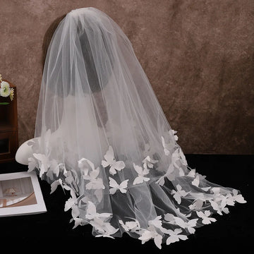 Butterfly Pearl Bridal Veil Lace Wedding Veils For Evening Dinner Party Dress Women Girl Gift Hair Accessories Brides Jewelry
