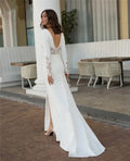 Long sleeve V-neck romantic luxury sexy mermaid slit beach floor length bridal party dress side view