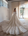 Princess lace long sleeves tulle applique wedding dress elegant bridal gown ivory
