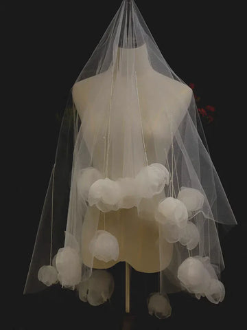 White Bridal Veil Flower Wedding Veils For Evening Party Dress Women Girl Hair Accessories Brides Jewelry