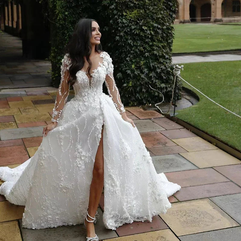 Shining Brautkleid Organza With 30d Chiffon Princess Ball Gown O-neck Full Sleeve Elegant Bride Dresses Robes - Image 1