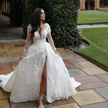 Shining Brautkleid Organza With 30d Chiffon Princess Ball Gown O-neck Full Sleeve Elegant Bride Dresses Robes - Image 1