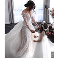 Sexy lace backless mermaid long sleeves boho wedding dress front view