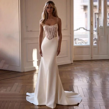 Customized Graceful Wedding Dress Sexy Lace Applique Bridal Dress Charming Spaghetti Strap Bridal Gown Vestido De Novia