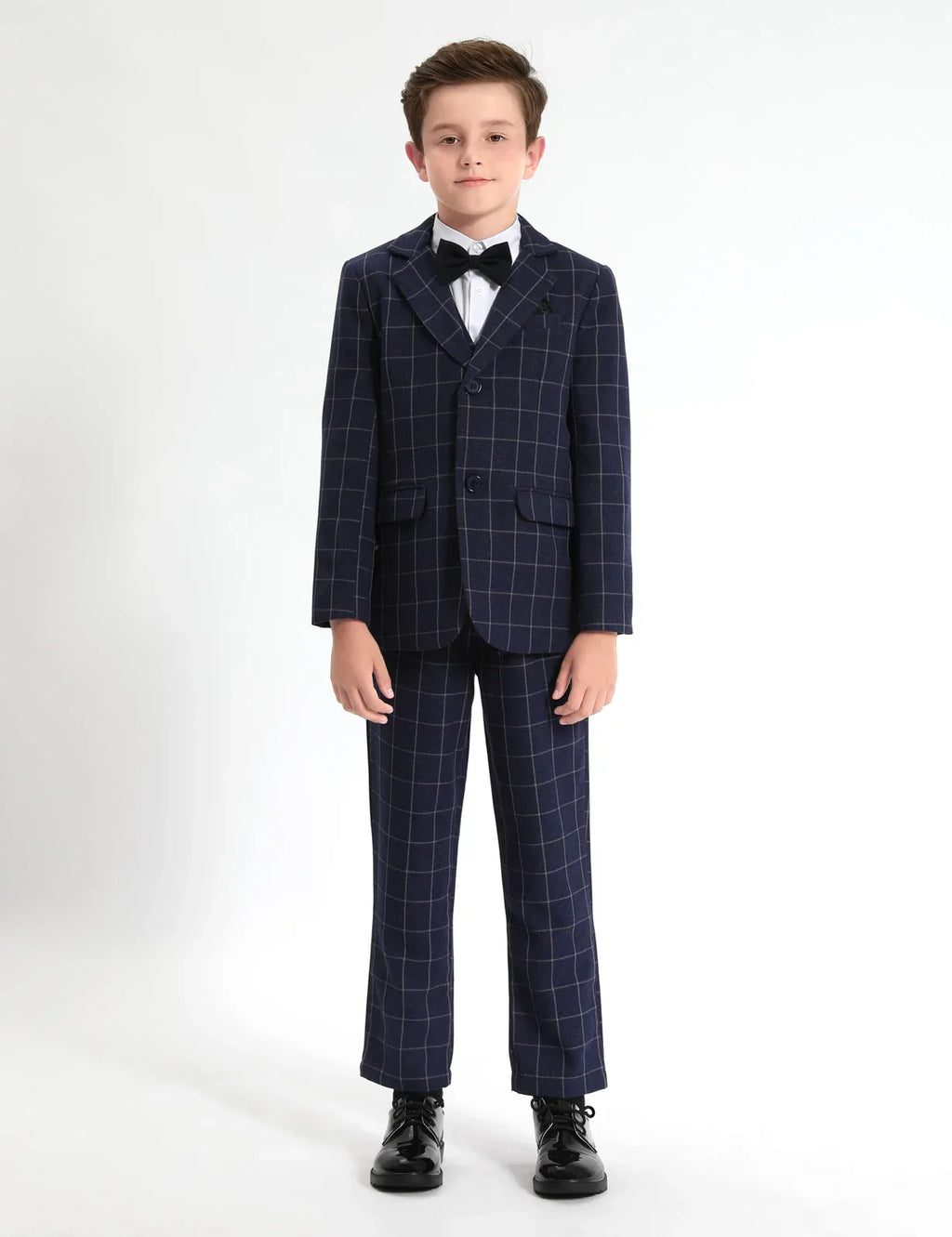 Suit for Kids Boys Wedding Plaid Teenager Formal Easter Tuxedo Bowtie Children Blazer Flower Party Performance Costume 3PCS