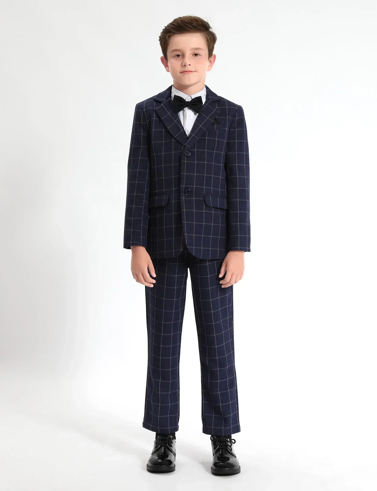 Suit for Kids Boys Wedding Plaid Teenager Formal Easter Tuxedo Bowtie Children Blazer Flower Party Performance Costume 3PCS