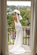 White Satin Prom Dresses Halter Neck Mermaid فساتين السهرة Elegant Sleeveless Floor-Length Long Train vestidos verano moda