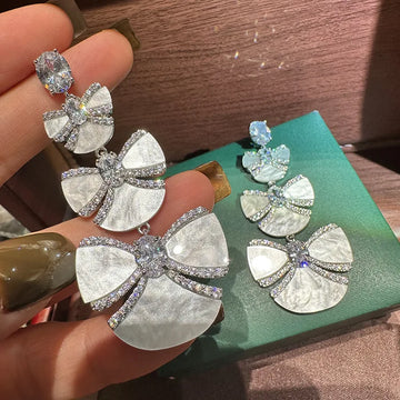 Luxury Long AAA Zircon Bridal Earrings CZ Cubic - front view