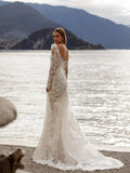 Square neck mermaid classic romantic backless floor-length bridal gown side view