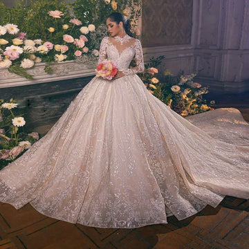 Customized Long Sleeve Ball Gown Wedding Dresses 2026 O-Neck Princess Illusion Bridal gown Luxury Robe Mariage Vestidos Novia
