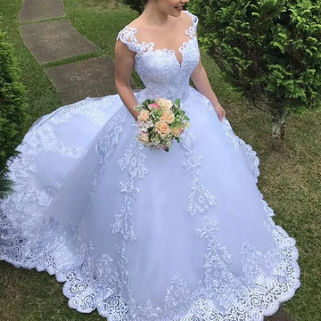 2026 Brides Wedding Dress V-neck Luxury Lace Wedding Gown With Train Classic Ball Gown Plus Size Vestido De Noiva  Customized