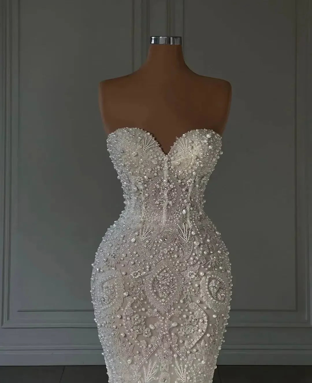 Customized Luxury Mermaid Wedding Dresses For Women Sweetheart Neck Sleeveless Bridal Gown Pearls Sequins Robe vestidos de novia