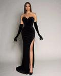 Mermaid black pearl luxury backless side slit cocktail formal party dress front view