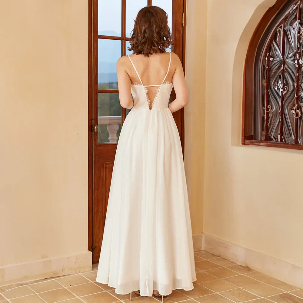 A-line V-Neck Wedding Dresses For Woman Spaghetti Straps Open Back Sleeveless Exquisite Bridal Gowns Vestidos De Novia