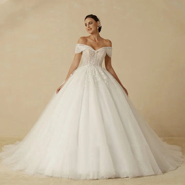 Angel Sanchez Beading Princess Wedding Dresses Sleeveless Off Shoulder Bride for Women Glitter Ball Bridal Gown