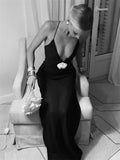 Sleeveless sheer flower deep V-neck backless sexy elegant maxi long evening club dress side view