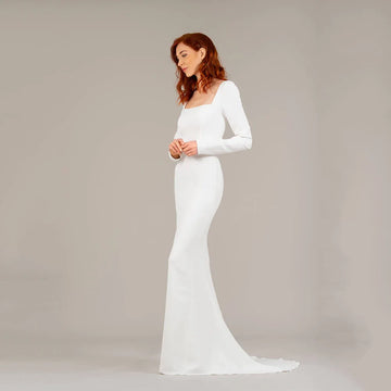 Customized Civil Mermaid Wedding Dresses Long Sleeves Slim Fit Country Wedding Bride Gown Simple Vestido De Novia for Women