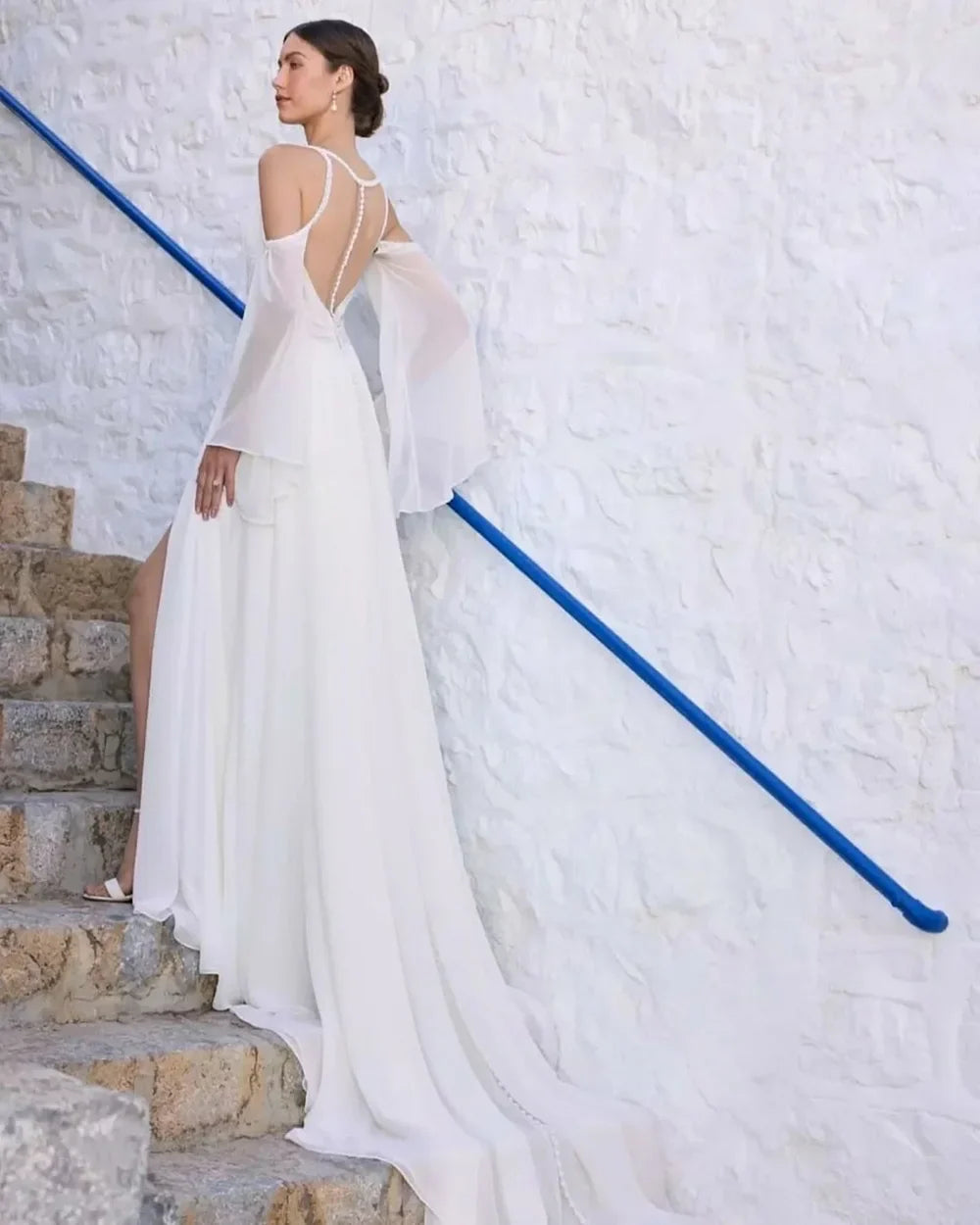 Luxury Wedding Dresses For Women Sexy High Slit A-line V-neck Button Beading Robe De Soiree Plus Size Bridal Dress Customized