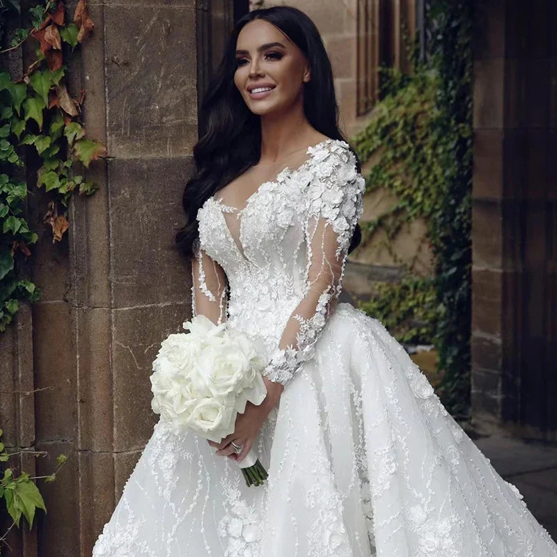 Shining Brautkleid Organza With 30d Chiffon Princess Ball Gown O-neck Full Sleeve Elegant Bride Dresses Robes - Image 2