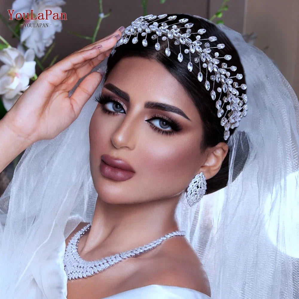 YouLaPan HP351 Pearl Hair Bands Women Hair Jewelry Rhinestone Headbands Women Tiara Wedding Headpieces for Bride Headband