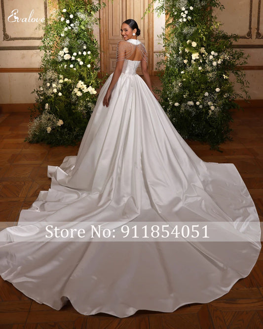 Vestidos De Noiva Customized Strapless Crystal Beaded A-Line Wedding Dress Gorgeous Satin Chapel Train Princess Bridal Gown