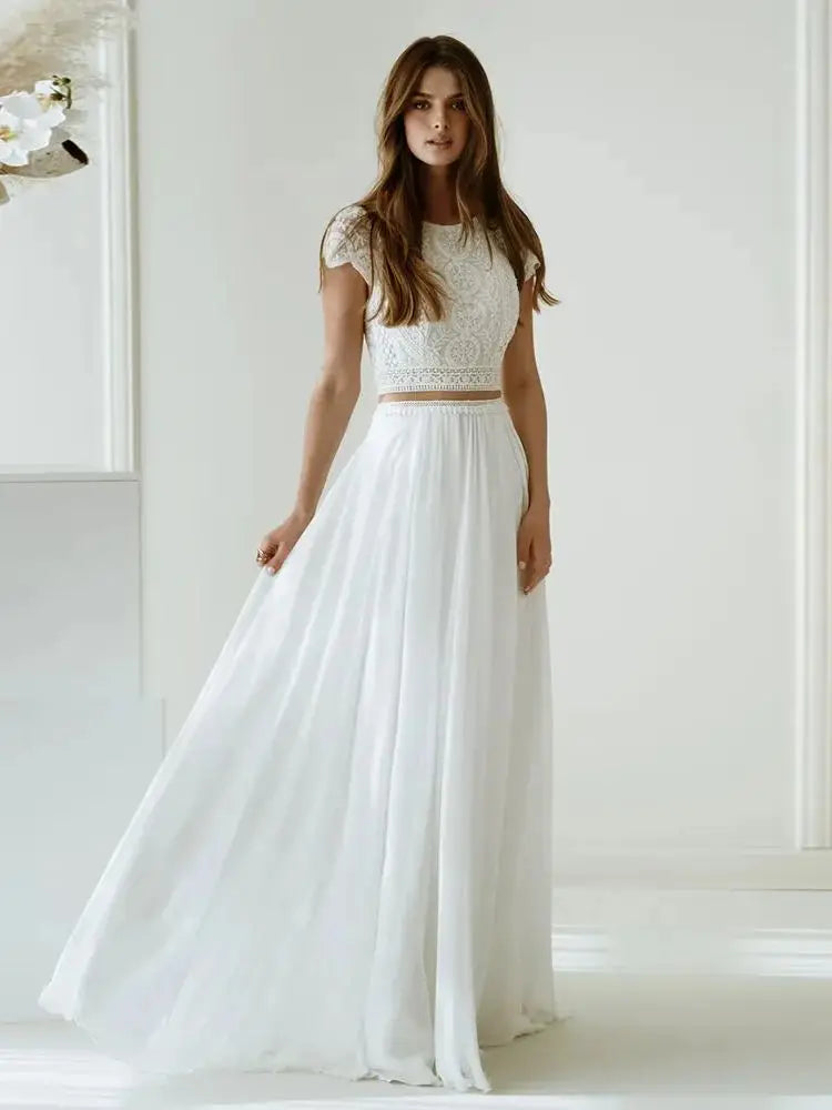 Size chart for boho charming scoop cap sleeves chiffon beach wedding dress