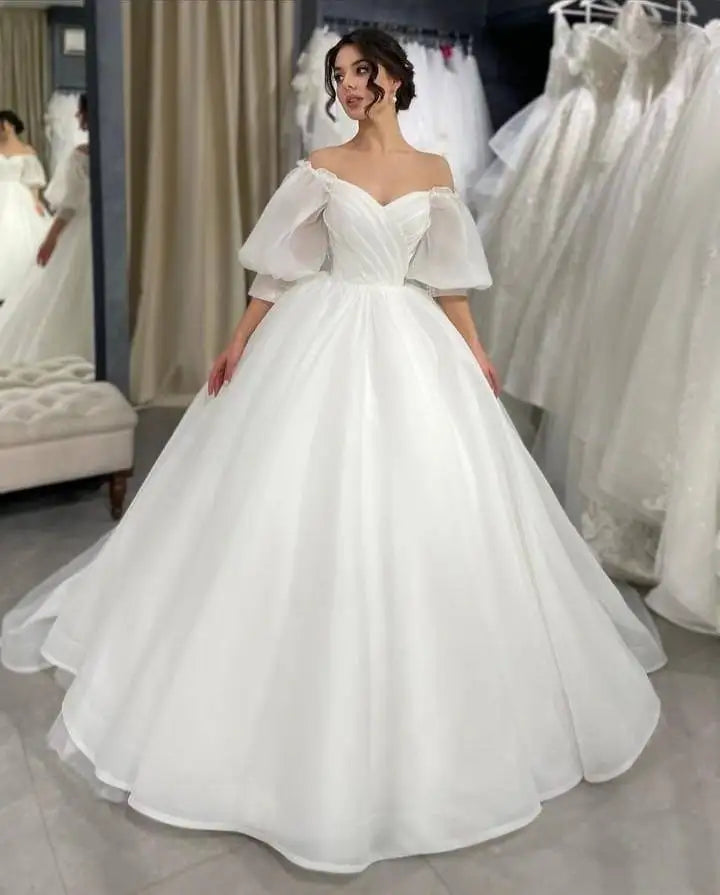 Organza Vestido De Noiva Puffy Sleeve Wedding Dresses Customized Bridal Gowns Robe De Mariée