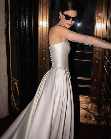 Msikoods Modern Corset Wedding Dresses For Women Simple Sweetheart Boho Bride Dress Plus Size Button Tulle Sleeves Wedding Gown