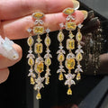 Yellow Green AAA Zircon Bridal Earrings CZ Cubic - front view