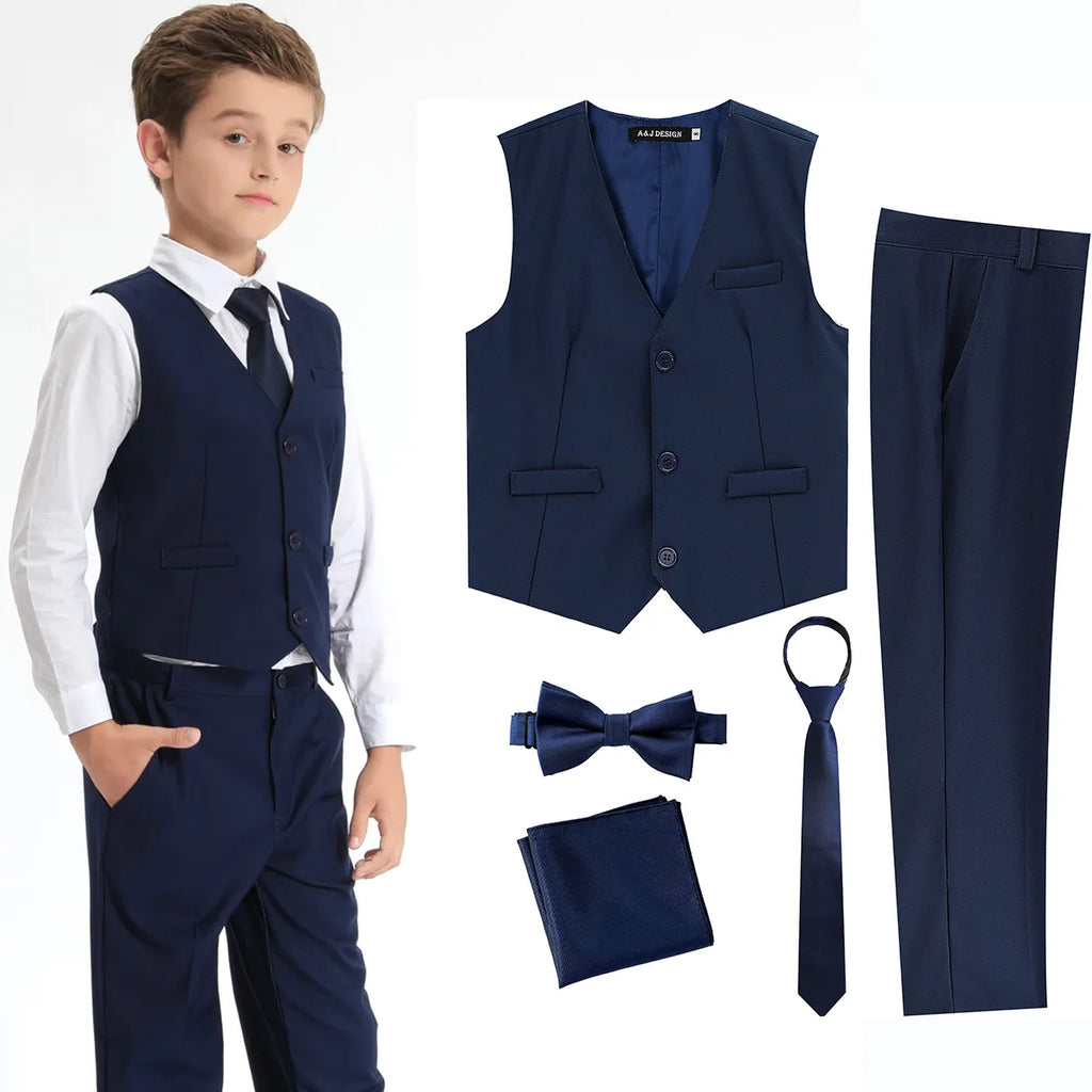 Boys Suit Wedding Kids Flower Formal Easter Child Party Ceremony Birthday Costume Photography with Vest Pants Clothes 5PCS