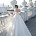 Fluffy princess long sleeve lace sexy elegant beach bridesmaid applique evening gown back view