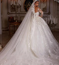 Vintage beaded tulle long sleeve wedding dress – side view – Snowy Bridal
