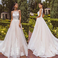 A-line halter wedding dress beads lace appliques tulle pleats sweetheart train bridal gown