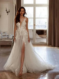 Sexy sleeveless backless vintage A-line lace bohemia wedding dress front view