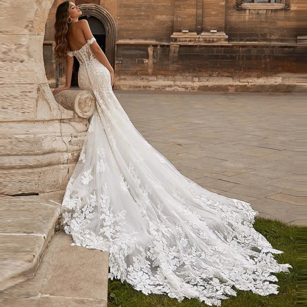 Sweetheart off-shoulder mermaid wedding dress – front view – Snowy Bridal