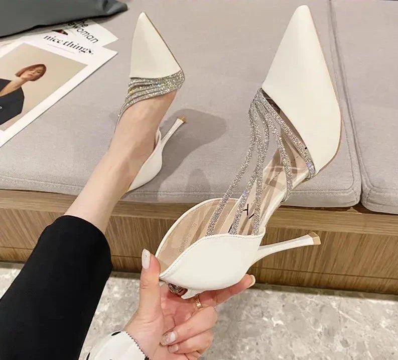 Spring Luxury Women Rhineston Stiletto High Heels Pumps Scarpins Designer Lady Black Heels Wedding Party Bridal Prom Shoes