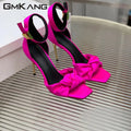 High heels round heels satin crystal studded summer ankle strap runway sandals women detail