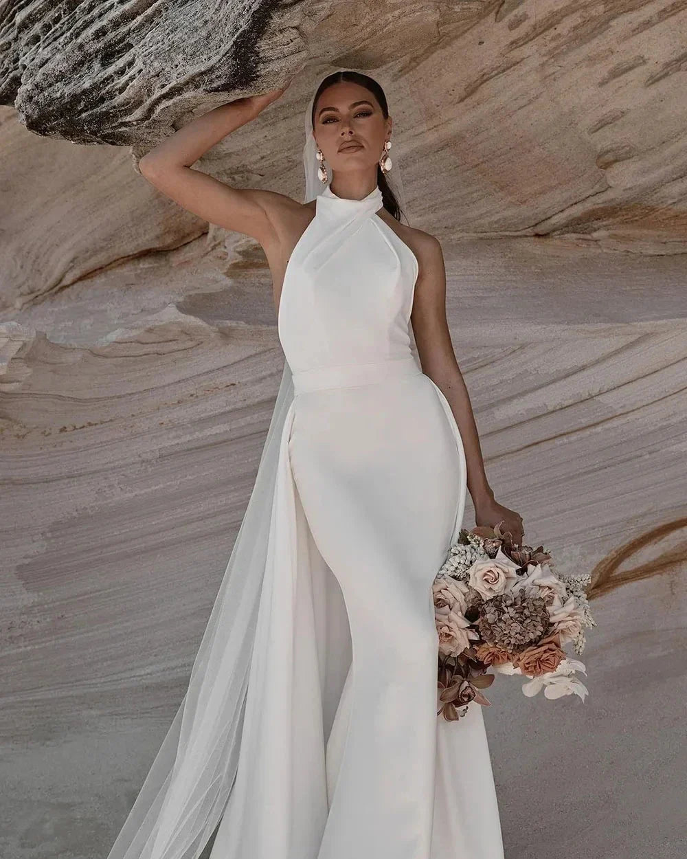 Simple Mermaid Wedding Dresses Halter Boho Bride Gown Sexy Backless Soft Satin Bridal Dress Robe De Mariee vestidos de novia
